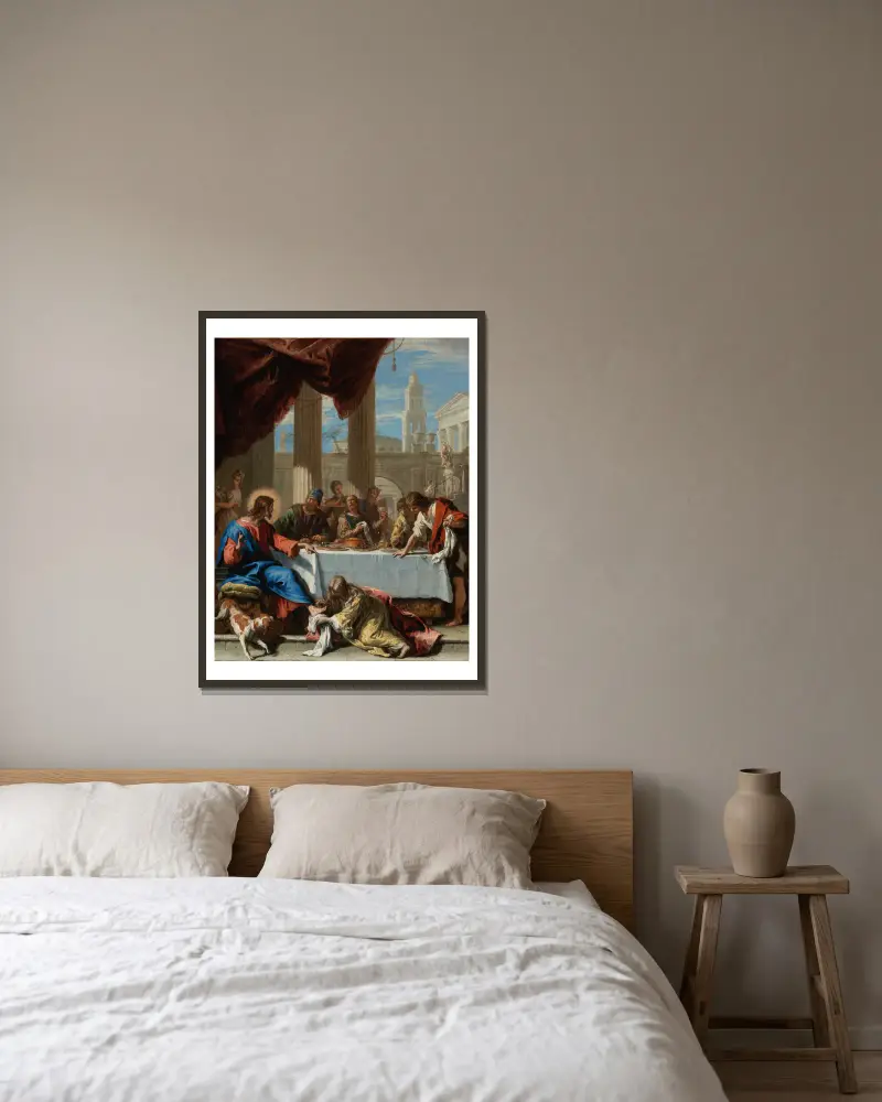 Kristus i Simons hus av Sebastiano Ricci inramad på en vägg