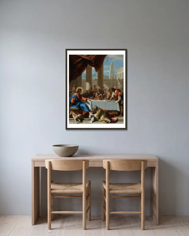 Kristus i Simons hus av Sebastiano Ricci inramad på en vägg