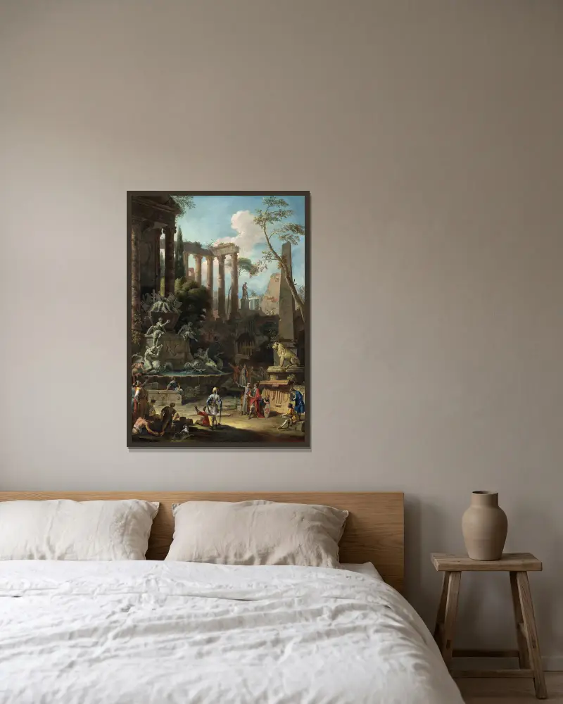 Monument över amiral Sir Clowdisley Shovell av Sebastiano Ricci inramad på en vägg