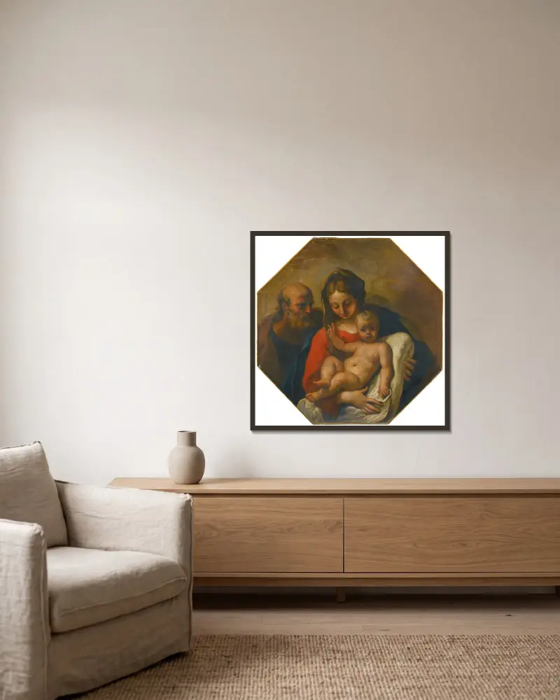 Den heliga familjen av Sebastiano Ricci inramad på en vägg