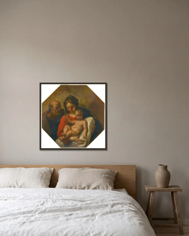 Den heliga familjen av Sebastiano Ricci inramad på en vägg