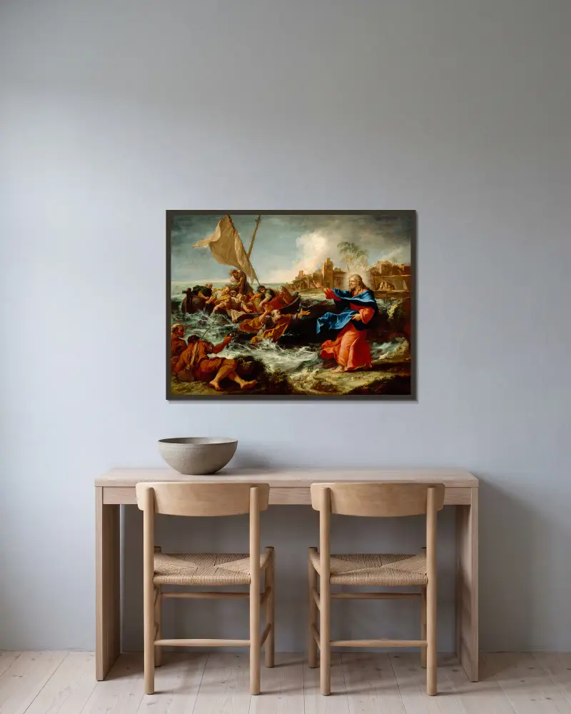Der wunderbare Fischzug von Sebastiano Ricci gerahmt an einer Wand