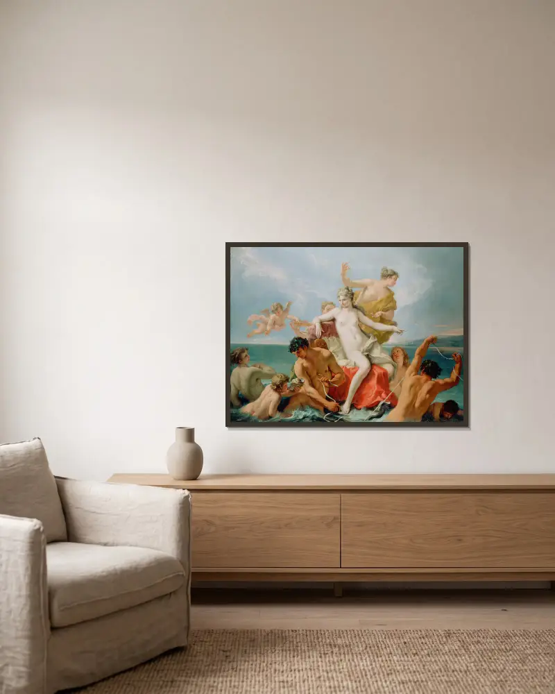 Havsvenus triumf av Sebastiano Ricci inramad på en vägg