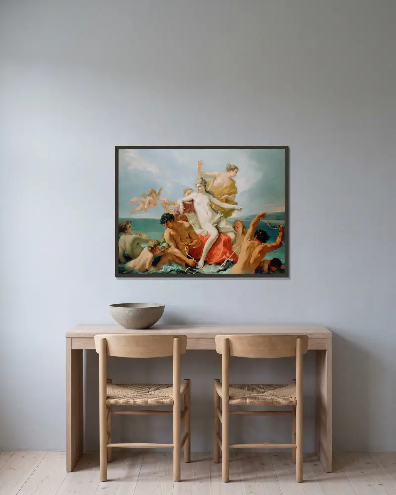 Havsvenus triumf av Sebastiano Ricci inramad på en vägg