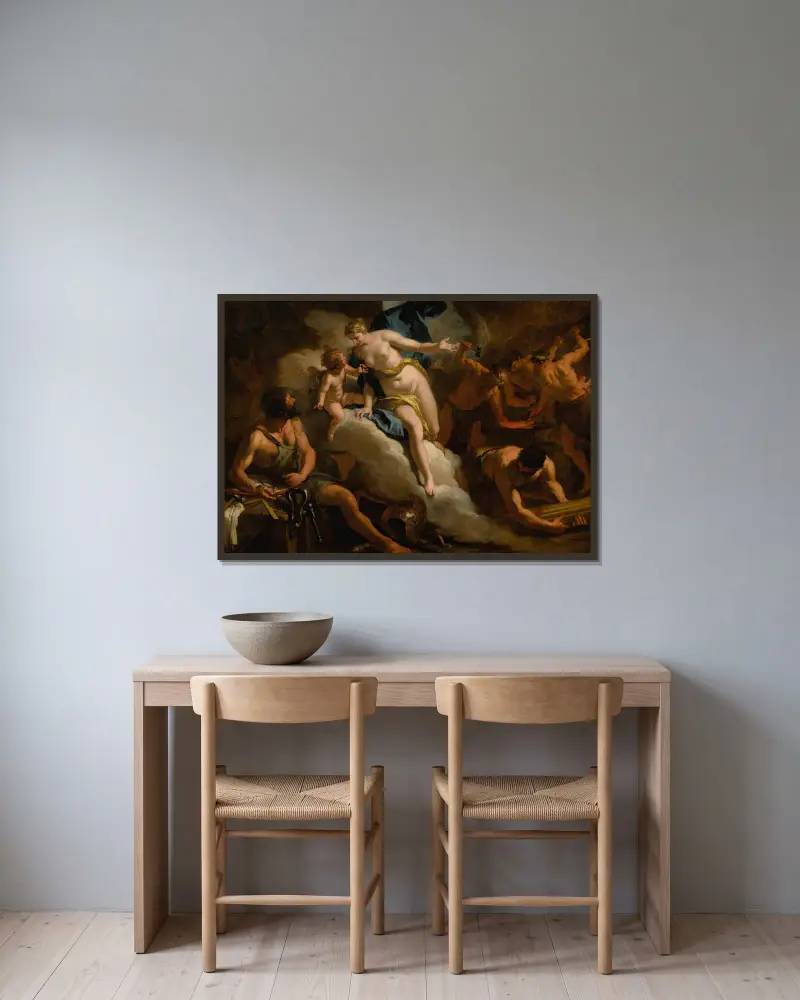 Venus i Vulcanus smedja av Sebastiano Ricci inramad på en vägg