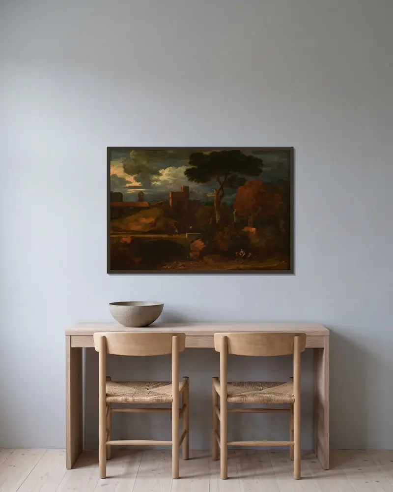 Historische Landschaft von Sébastien Bourdon gerahmt an einer Wand