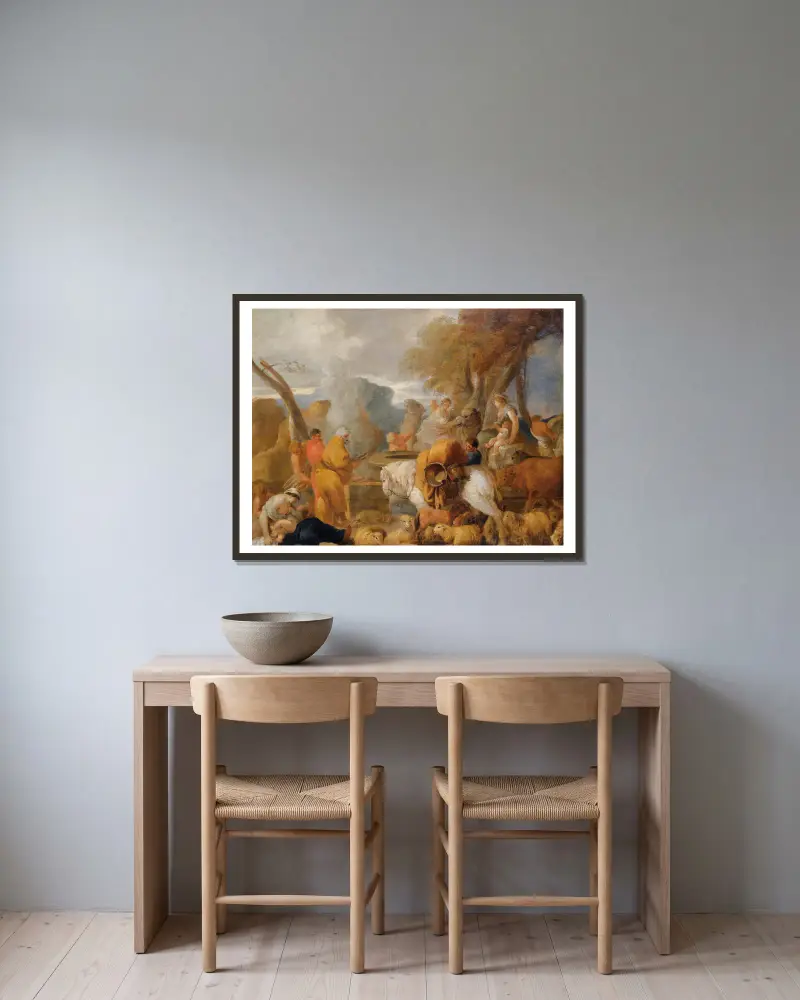 Sacrificial Scene av Sébastien Bourdon inramad på en vägg