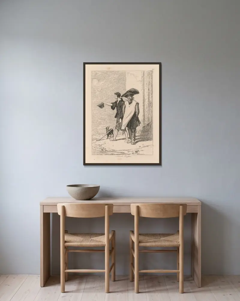 Francouzští žebráci, John Sell Cotman v rámu na stěně