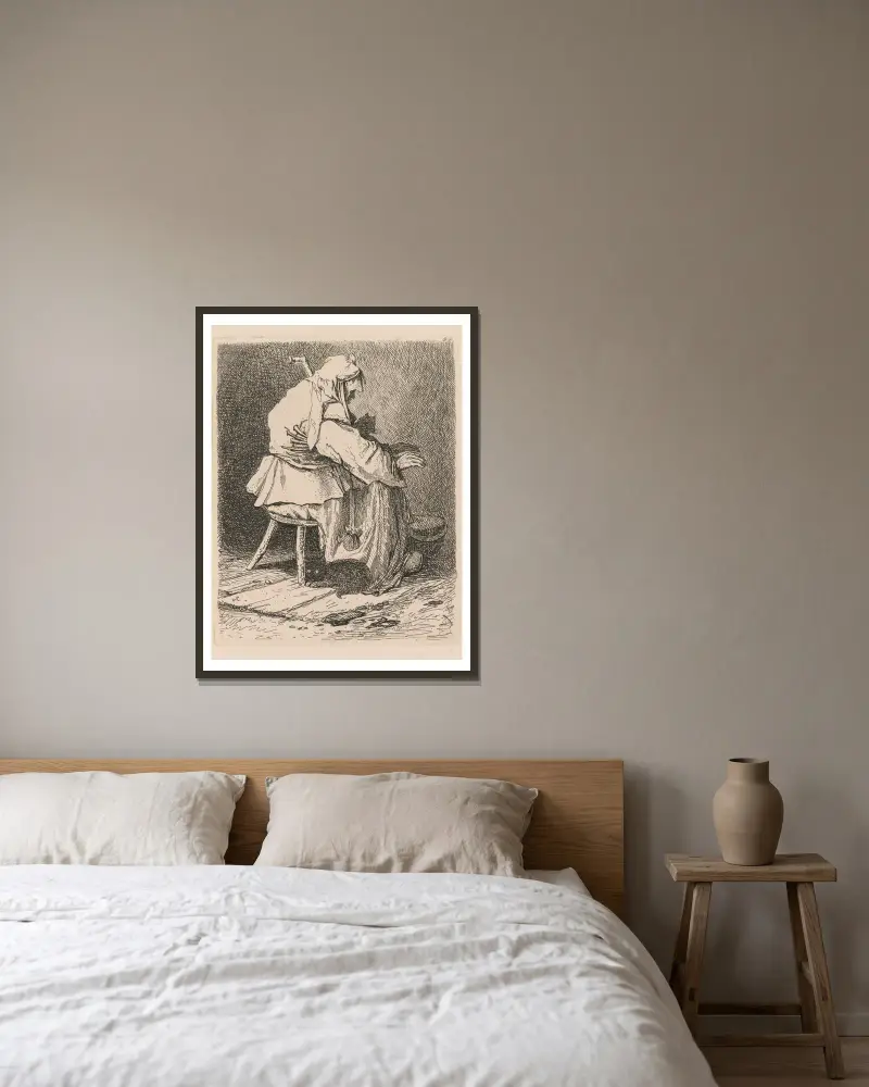 Skizze nach Rembrandt von John Sell Cotman gerahmt an einer Wand