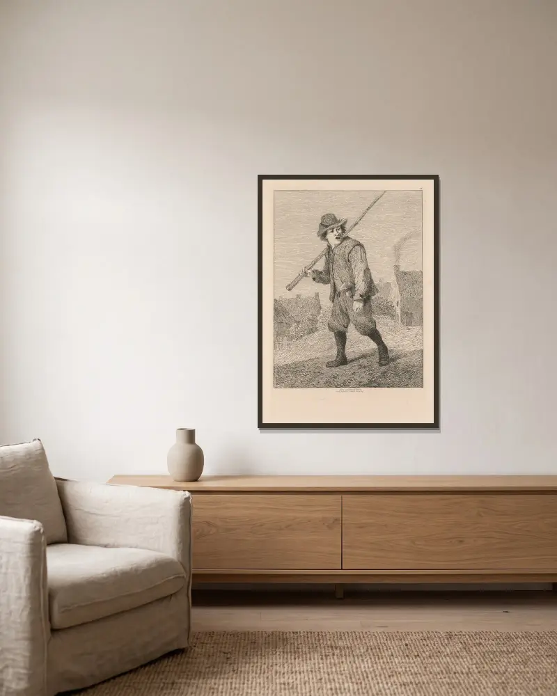 Sketch after Teniers av John Sell Cotman inramad på en vägg