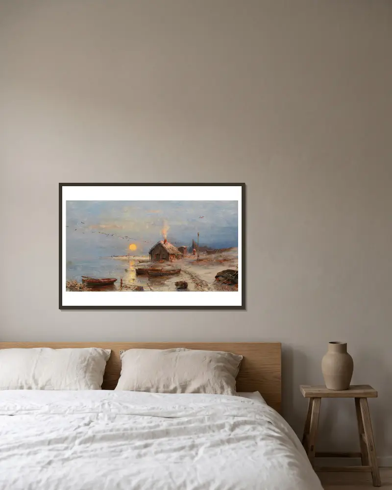Ein Fischerdorf an der Ostseeküste von Julius Sergius Klever gerahmt an einer Wand