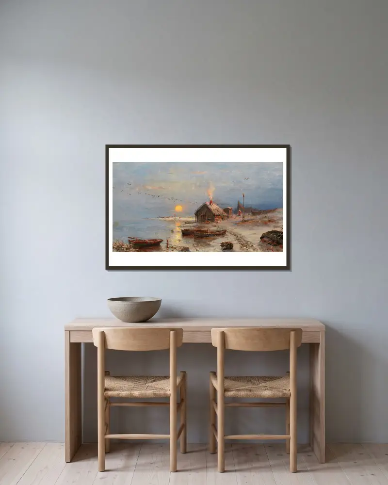 Ein Fischerdorf an der Ostseeküste von Julius Sergius Klever gerahmt an einer Wand