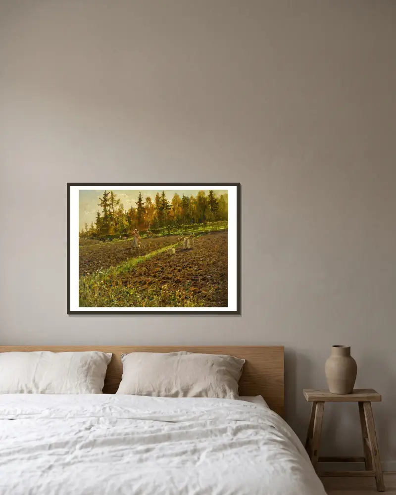 Die Kartoffelsammler von Julius Sergius Klever gerahmt an einer Wand