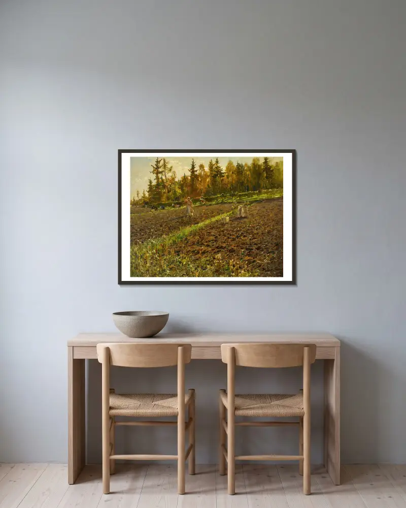 Die Kartoffelsammler von Julius Sergius Klever gerahmt an einer Wand