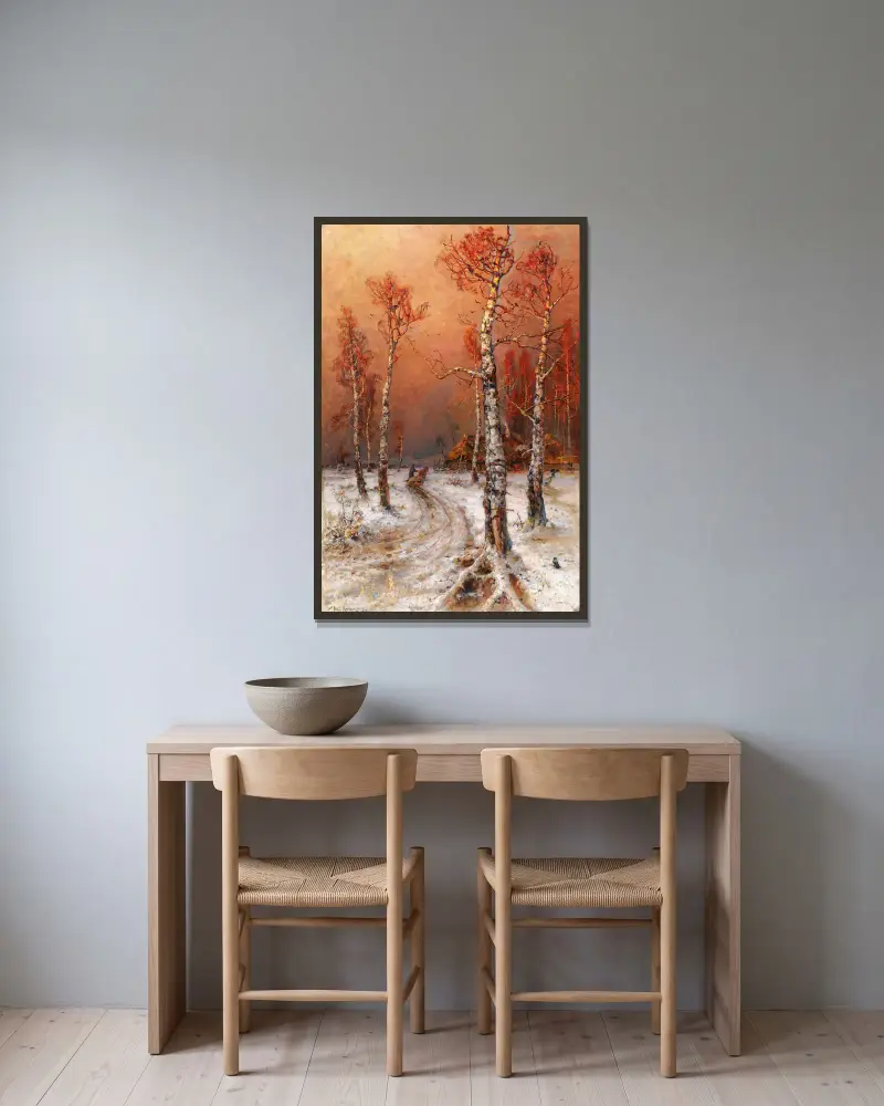 Winterstimmung Mit Saatkrähen av Julius Sergius Klever inramad på en vägg