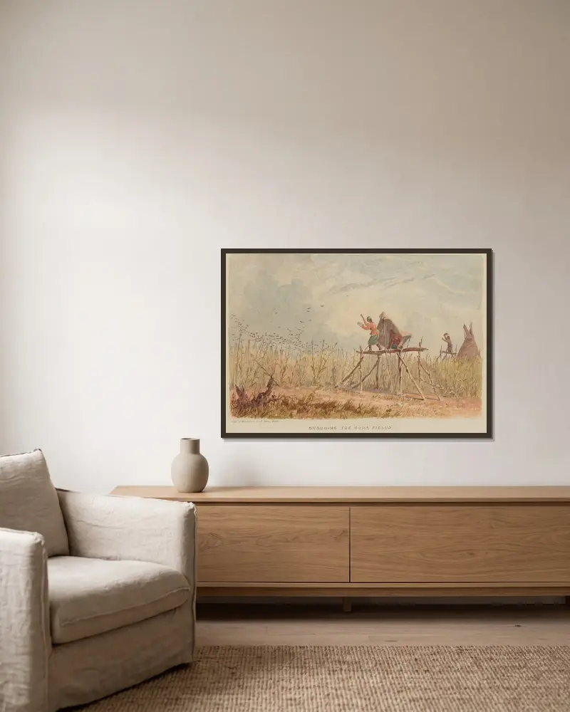 Die Maisfelder bewachend von Seth Eastman gerahmt an einer Wand