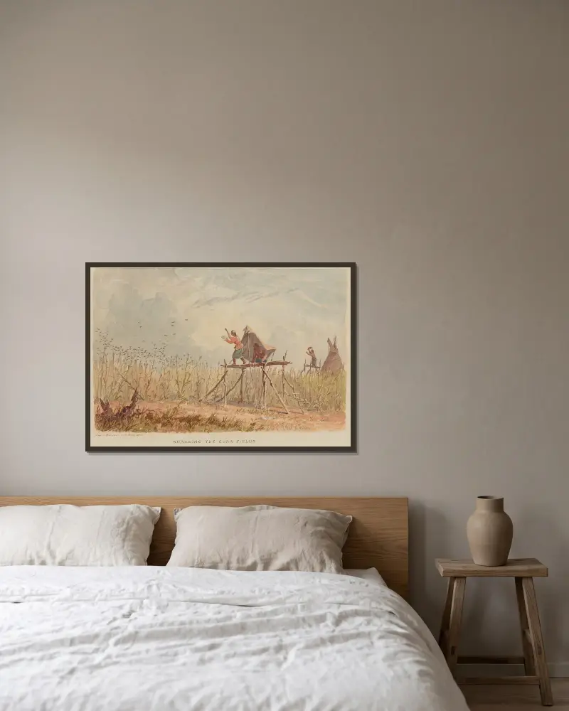 Die Maisfelder bewachend von Seth Eastman gerahmt an einer Wand