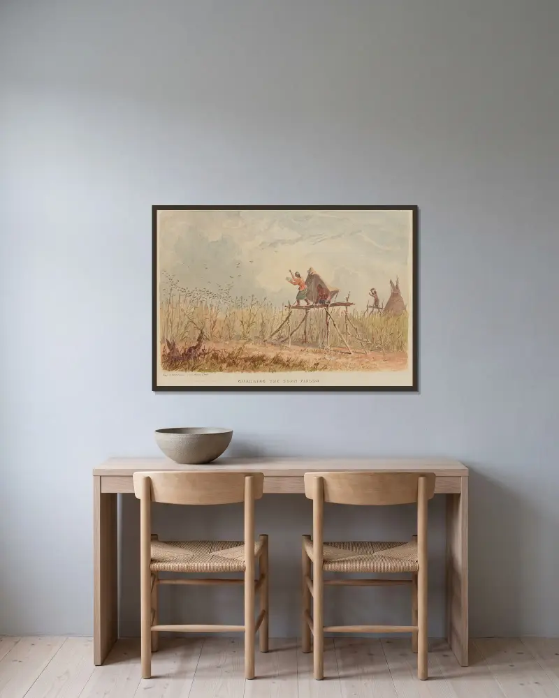 Die Maisfelder bewachend von Seth Eastman gerahmt an einer Wand