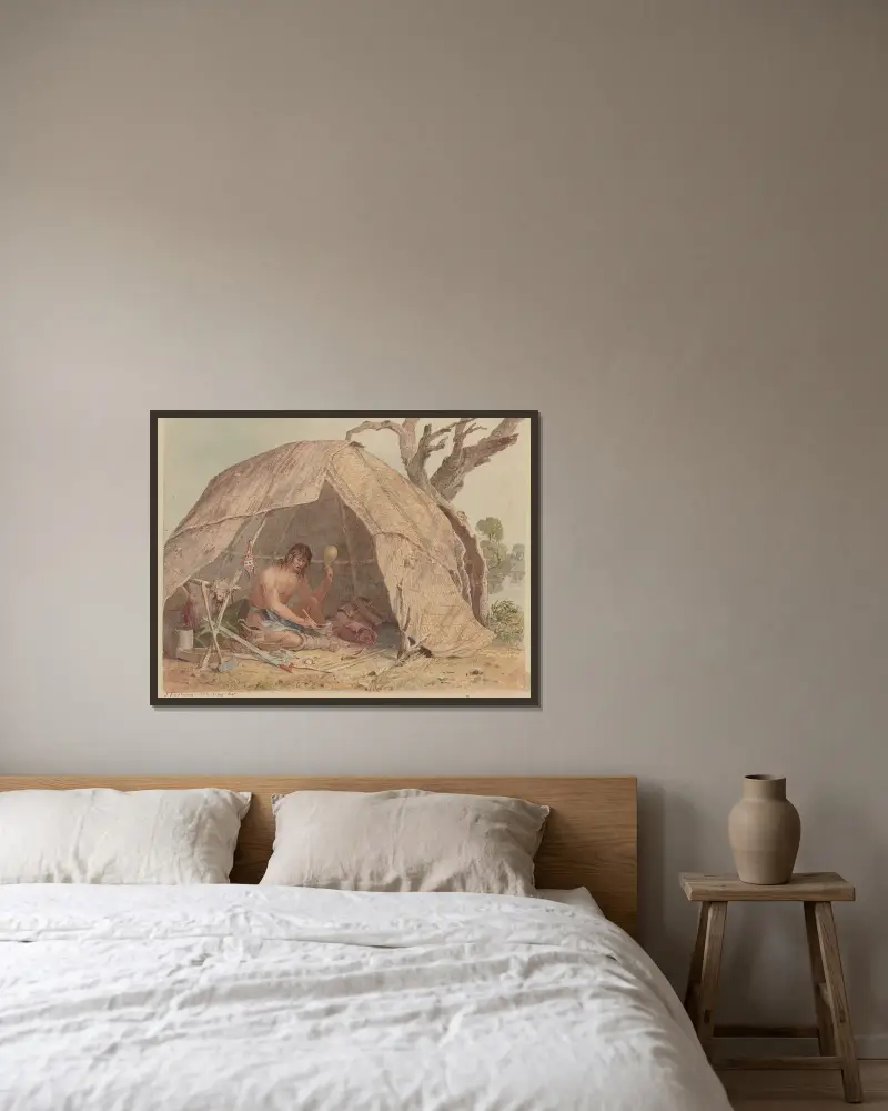 Indianischer Heiler bei der Zubereitung eines Medikaments von Seth Eastman gerahmt an einer Wand