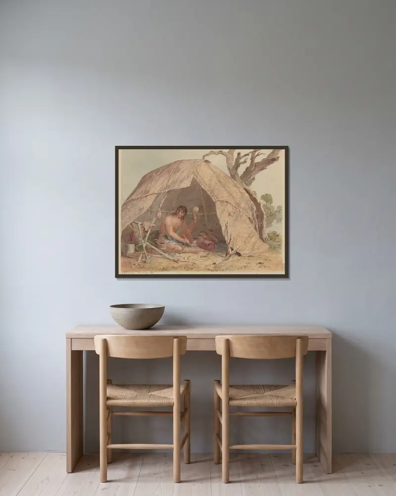 Indianischer Heiler bei der Zubereitung eines Medikaments von Seth Eastman gerahmt an einer Wand