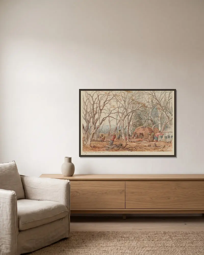 Indianisches Zuckerlager von Seth Eastman gerahmt an einer Wand