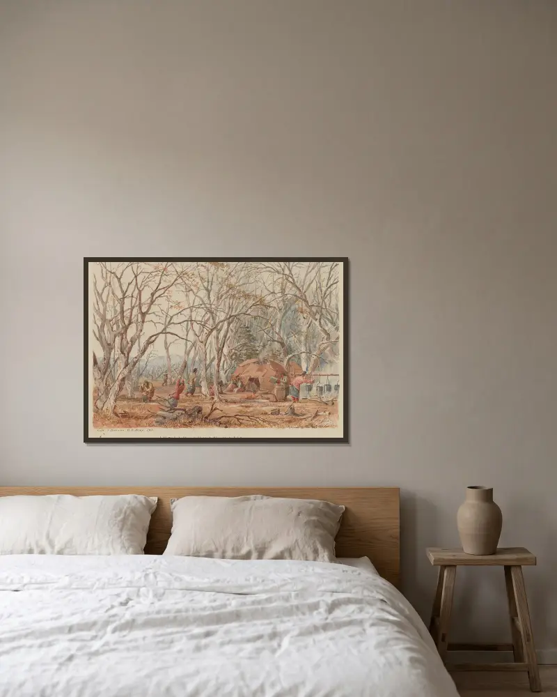 Indianisches Zuckerlager von Seth Eastman gerahmt an einer Wand