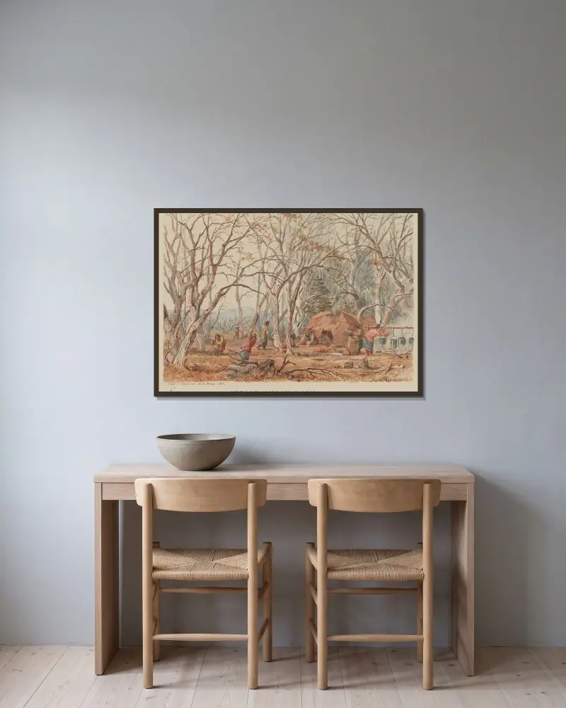 Indianisches Zuckerlager von Seth Eastman gerahmt an einer Wand