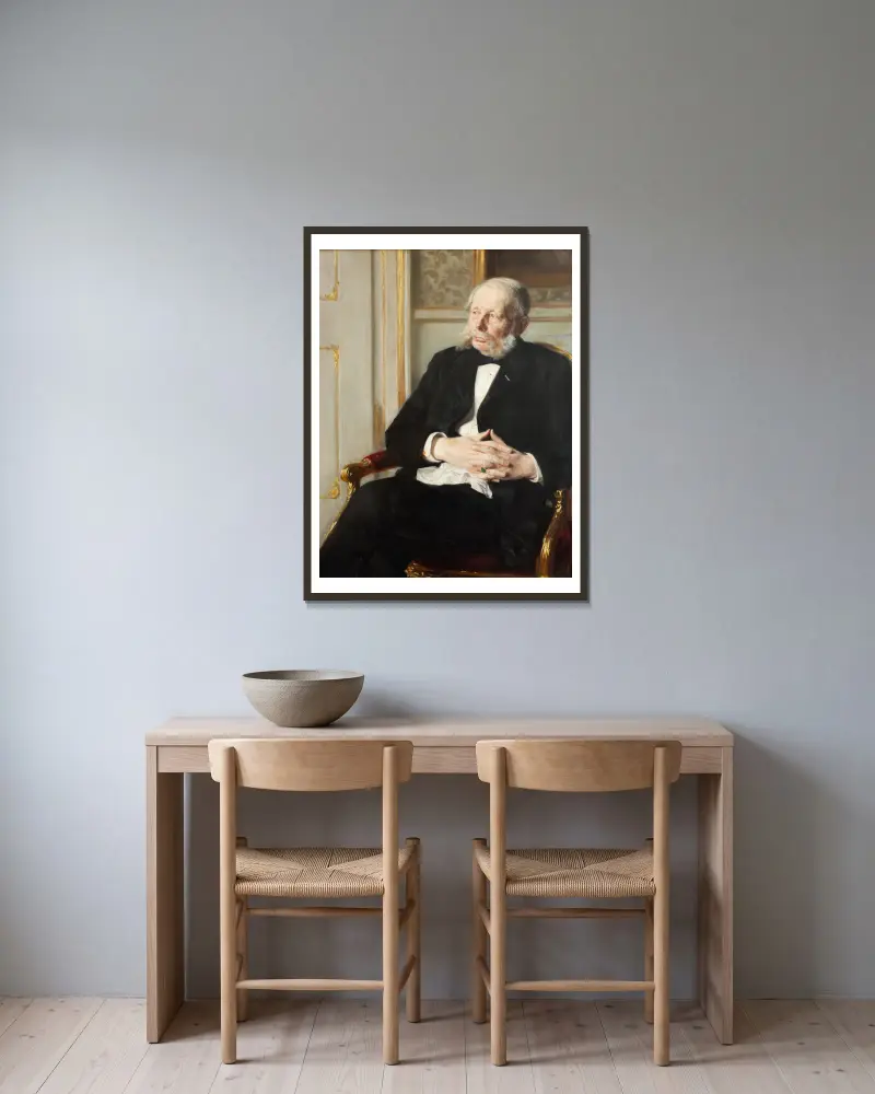 Baron Otto Ditlev Rosenørn-Lehn av Peder Severin Krøyer inramad på en vägg