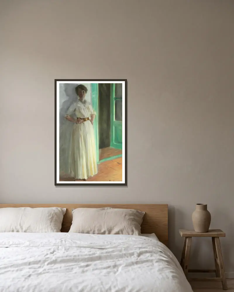Portræt af Marie Krøyer av Peder Severin Krøyer inramad på en vägg