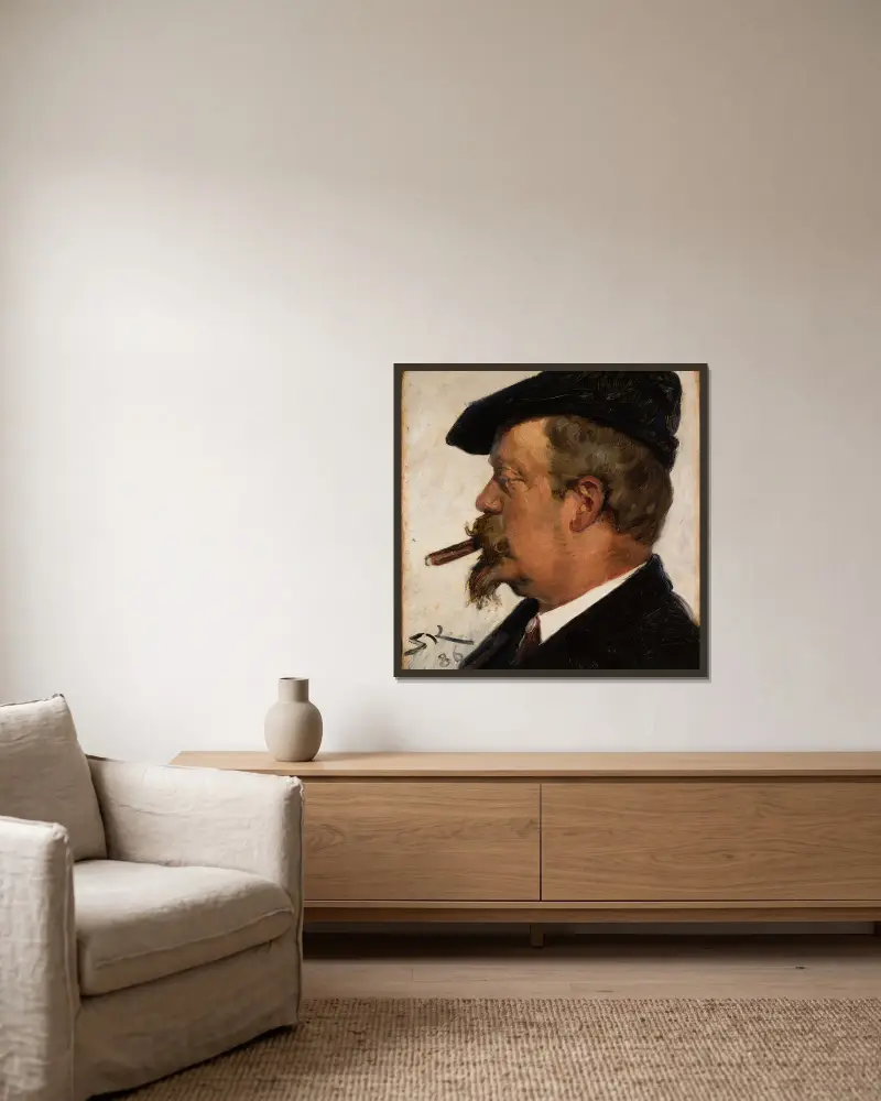 Porträtt av Vilhelm Rosenstand av Peder Severin Krøyer inramad på en vägg