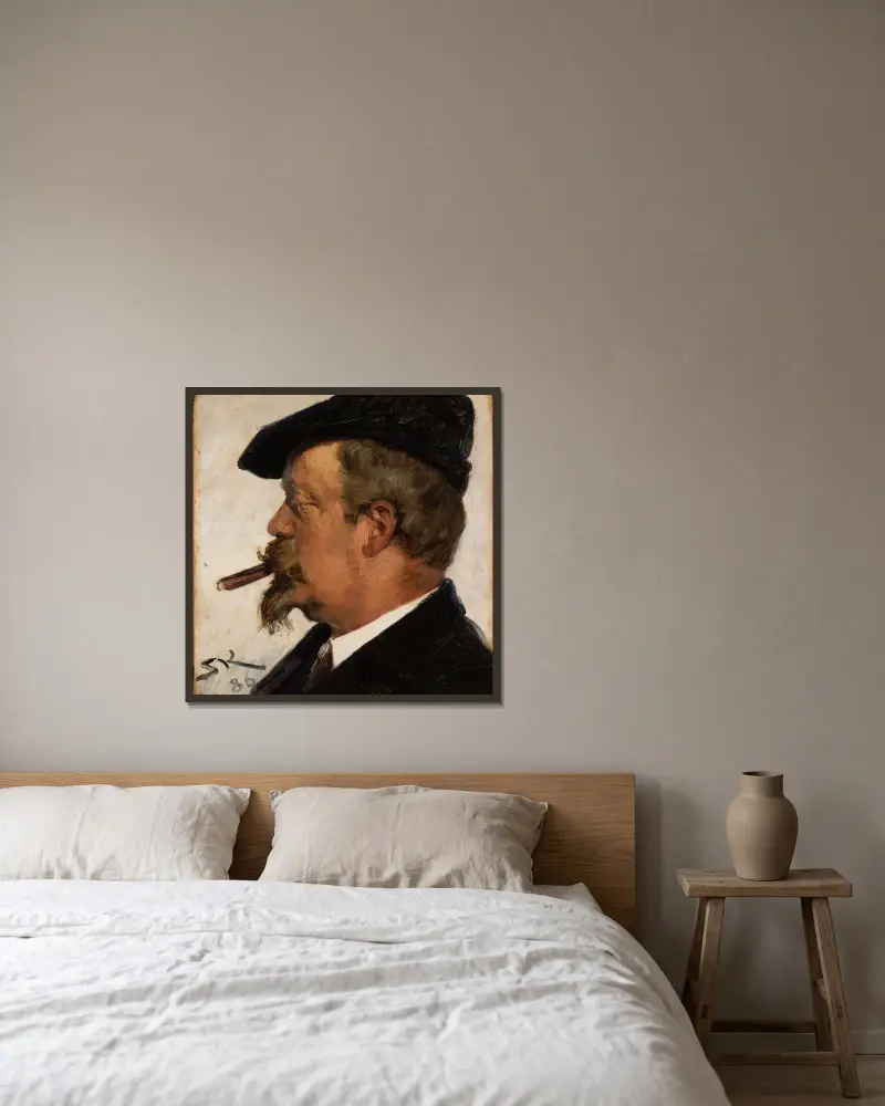 Porträtt av Vilhelm Rosenstand av Peder Severin Krøyer inramad på en vägg
