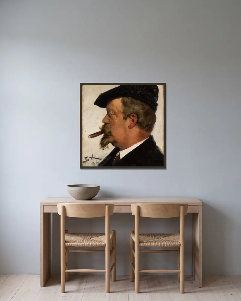 Porträtt av Vilhelm Rosenstand av Peder Severin Krøyer inramad på en vägg