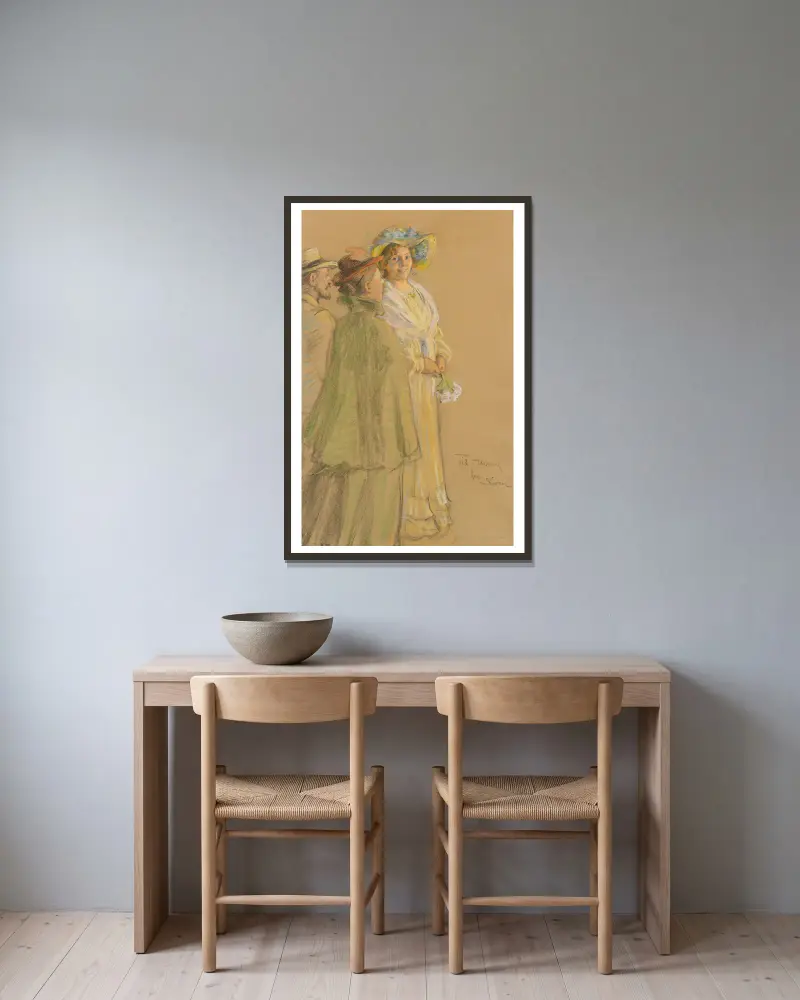 Poczmistrz Schrøder, Anna Ancher i Henny Brodersen, Peder Severin Krøyer w ramie na ścianie