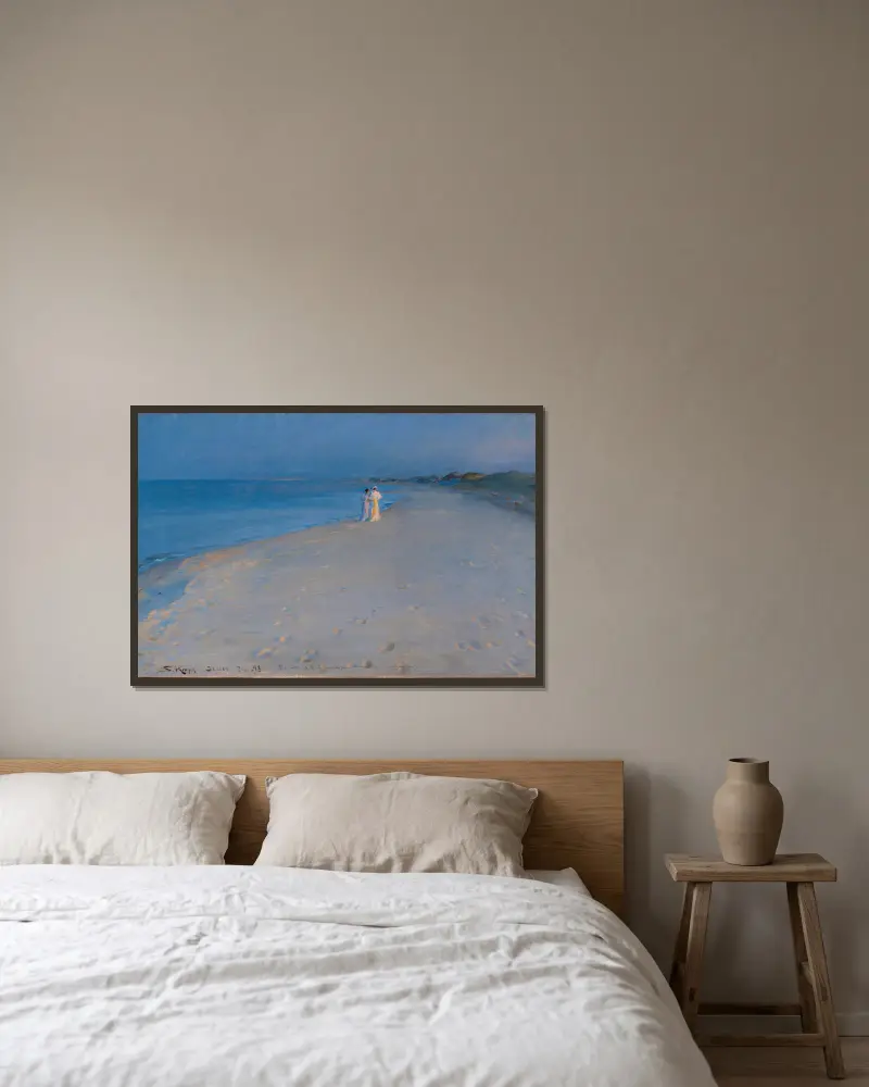 Sommarkväll vid Sönderstrand i Skagen. Anna Ancher och Marie Krøyer (studie) av Peder Severin Krøyer inramad på en vägg