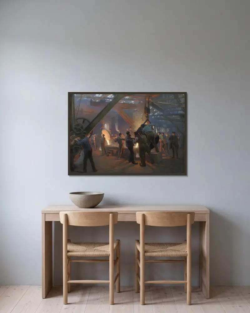 Järngjuteriet, Burmeister og Wain av Peder Severin Krøyer inramad på en vägg
