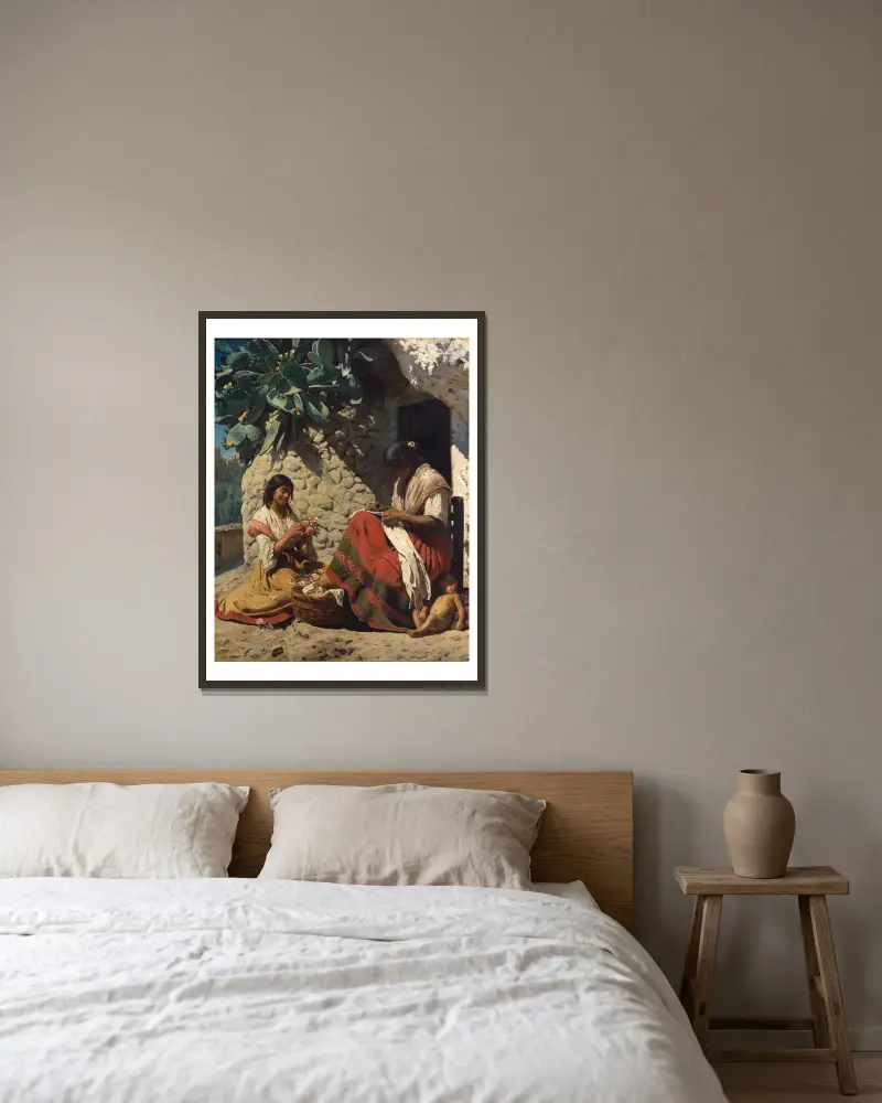 Två zigenarkvinnor utanför sin stuga. Spanien av Peder Severin Krøyer inramad på en vägg