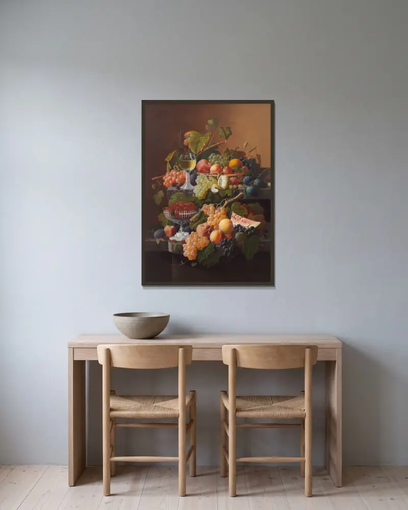 Still Life av Severin Roesen inramad på en vägg