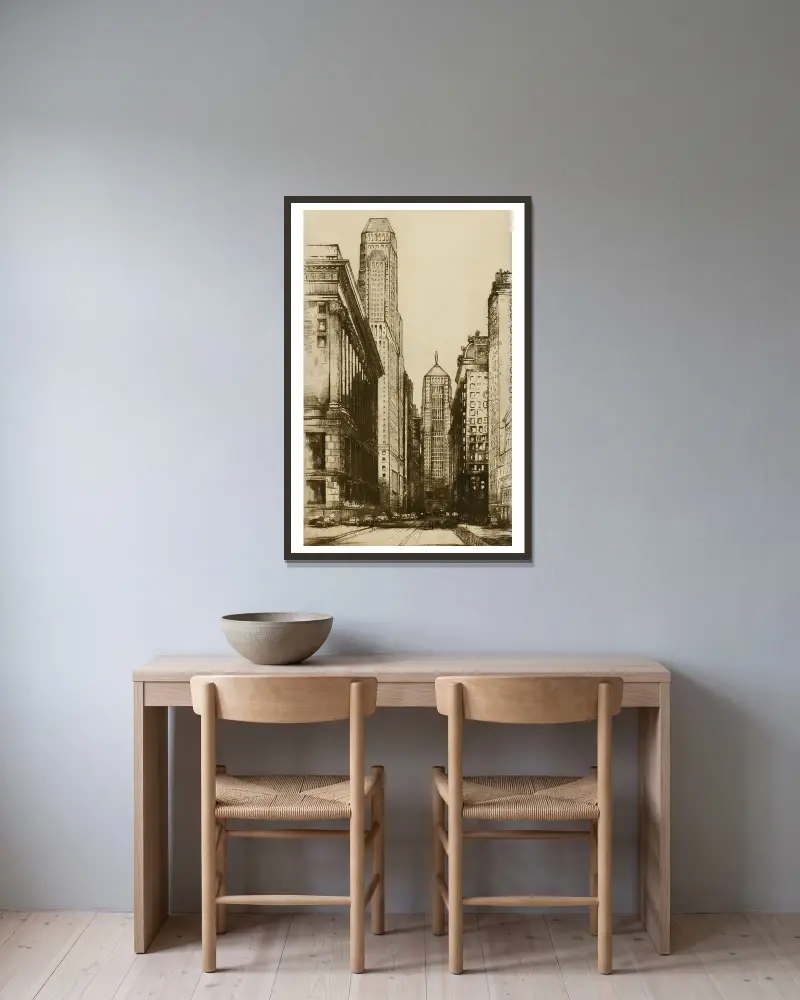 Chicago, Chicagos hjärta (kväll) av Donald Shaw MacLaughlan inramad på en vägg
