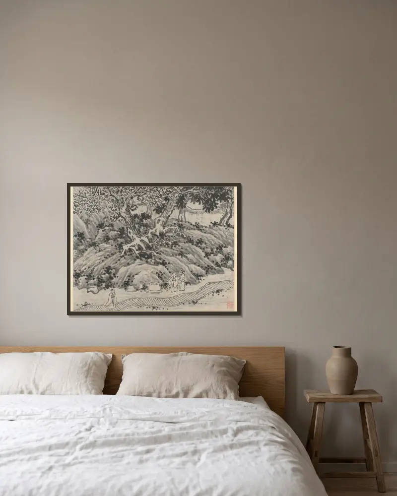 Der Narr im Frühling, aus Zwölf Ansichten des Tigerhügels, Suzhou von Shen Zhou gerahmt an einer Wand