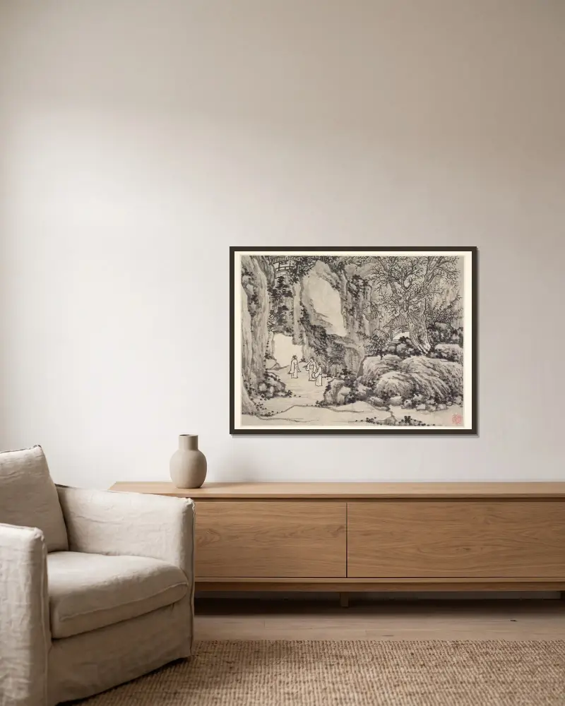 Svärdskällan, Tiger Hill, ur Tolv vyer av Tiger Hill, Suzhou av Shen Zhou inramad på en vägg