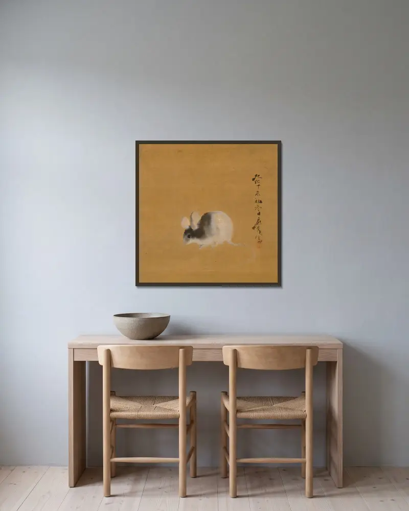 Mouse av Shibata Zeshin inramad på en vägg