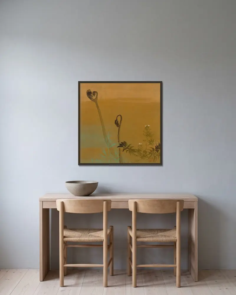 Neue Farne von Shibata Zeshin gerahmt an einer Wand
