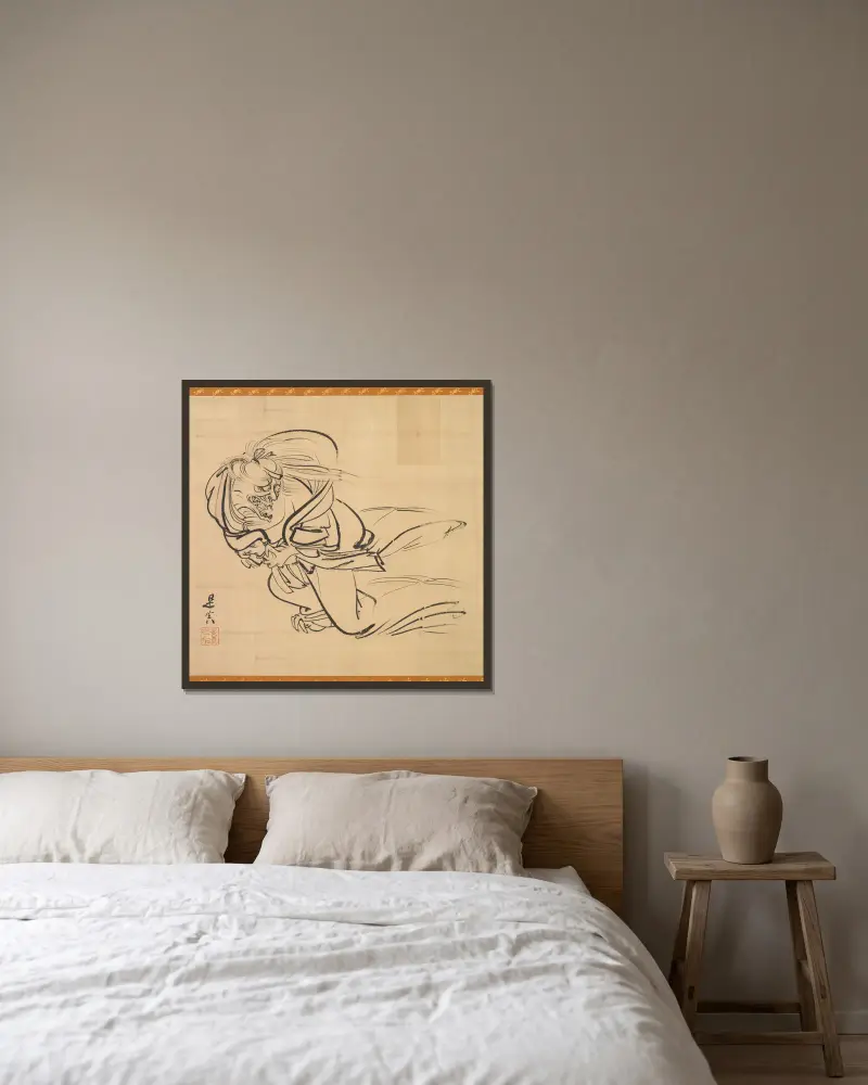 Sketch of Ibaraki-dōji av Shibata Zeshin inramad på en vägg