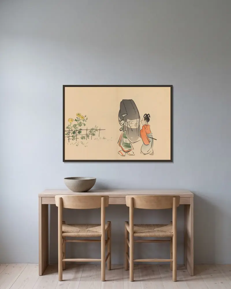Zeshin iboku tairyūkyo gafu, Pl.09 av Shibata Zeshin inramad på en vägg