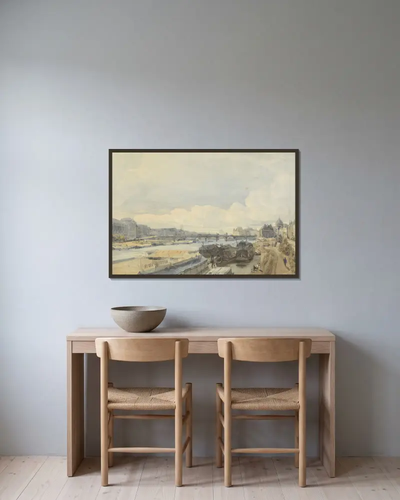Blick über die Seine auf Höhe des Pont des Arts von Thomas Shotter Boys gerahmt an einer Wand