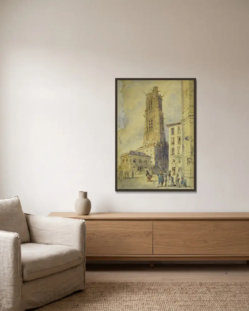 Tour Saint-Jacques före friläggningen av Thomas Shotter Boys inramad på en vägg