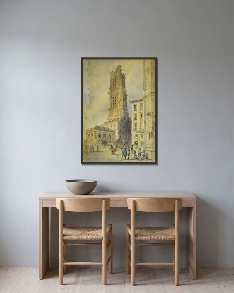 Tour Saint-Jacques före friläggningen av Thomas Shotter Boys inramad på en vägg