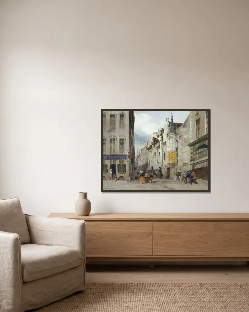 Korsningen rue Bailleul och Jean Tison, nuvarande 1:a arrondissementet, Paris av Thomas Shotter Boys inramad på en vägg