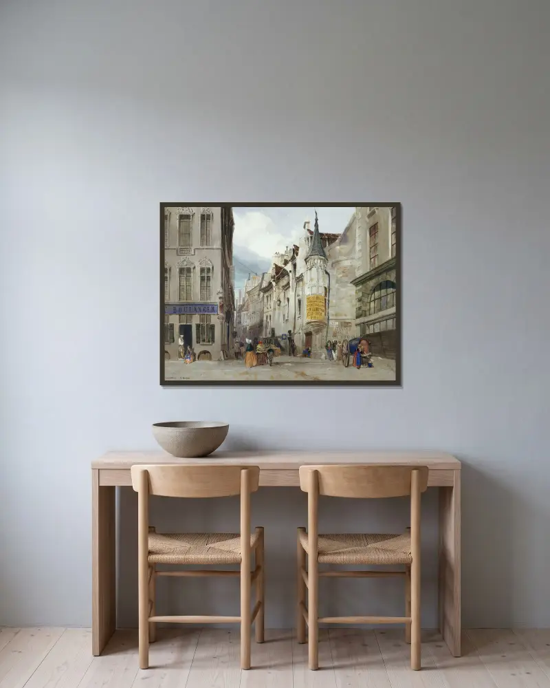 Korsningen rue Bailleul och Jean Tison, nuvarande 1:a arrondissementet, Paris av Thomas Shotter Boys inramad på en vägg