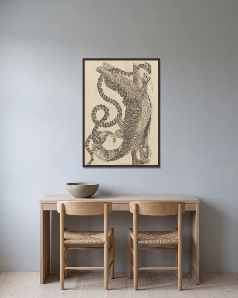 Avhandling om insekternas fortplantning och metamorfoser i Surinam, plansch 69 av Maria Sibylla Merian inramad på en vägg